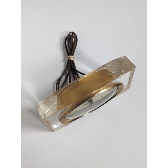 Vintage Sunbeam Lucite Bedside Clock Model B008 Hollywood Regency Glam Gold - Picture 7 of 16